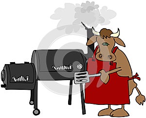 Cow Using A Smoker