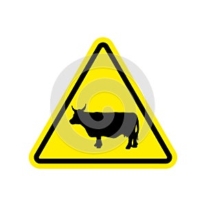 Cow Warning sign yellow. Farm Hazard attention symbol. Danger road sign triangle cattle