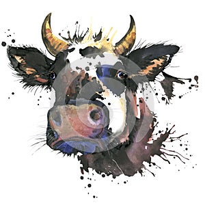 Cow watercolor graphics. cow animal illustration