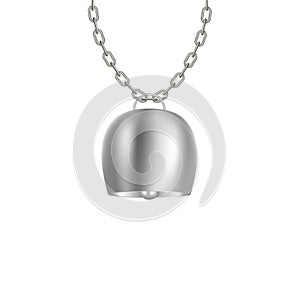 Cowbell hanging on silver chain photo