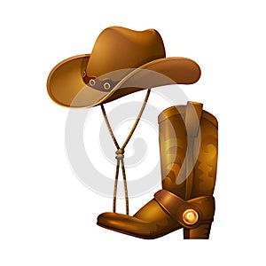 Cowboy accessories in form of a hat and leather boots.