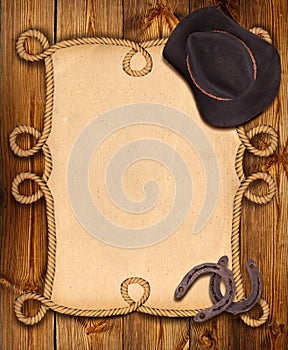 Cowboy background with rope frame and western clothes