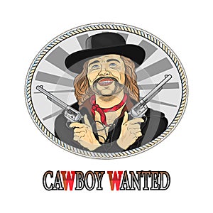 Cowboy in black hat with two pistols