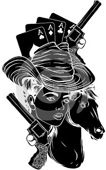 cowboy black silhouette with horse and guns