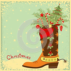 Cowboy boot with Christmas elements