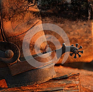 A cowboy boot and spur.