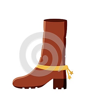 Cowboy boot with spurs, vector doodle illustration. Western concept icon isolated on a white background