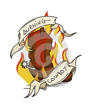 Cowboy boot and text ribbons