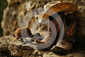 cowboy boots and cowboy hat and spurs