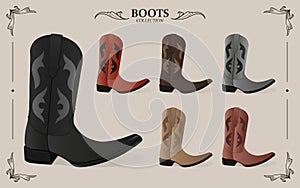 Cowboy Boots detailed illustration leather casual collection