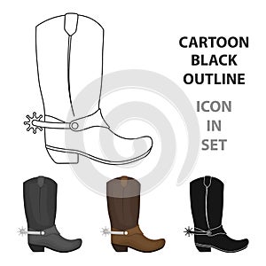 Cowboy boots icon in cartoon style on white background. Rodeo symbol stock vector illustration.