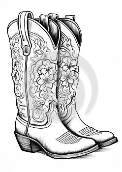 Cowboy Boots Illustration. Generative Ai photo
