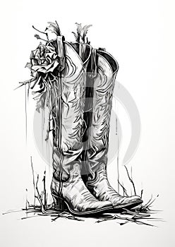 Cowboy Boots Illustration. Generative Ai photo