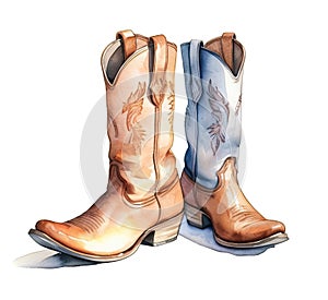 Cowboy boots isolated on a white background. Watercolor illustration