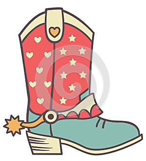 Cowboy boots for little boy or girl vector illustration. Little cowboy boot illustration for birthday party printable isolated on