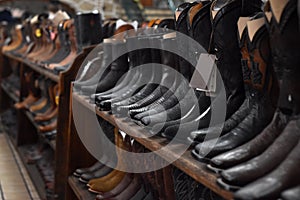 Cowboy boots for sale at a vaquero store in near Guadalajara, Mexico photo