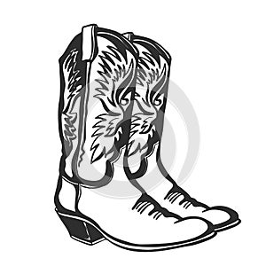 Cowboy boots. Vector graphic illustration isolated on white for design