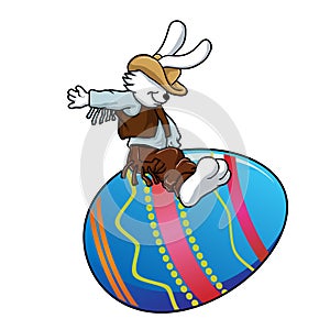 cowboy bunny riding a easter egg