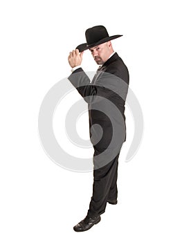 Cowboy businessman tipping hat