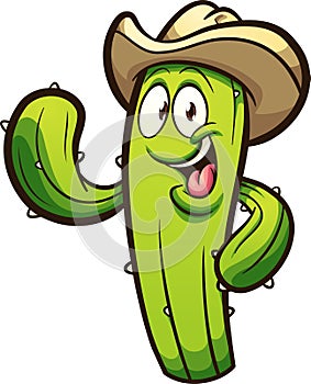 Happy cartoon cactus wearing a cowboy hat photo