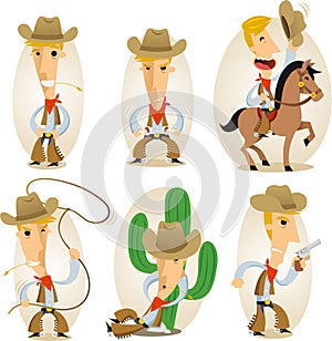 Cowboy cartoon action set