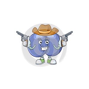 A cowboy cartoon character of streptococcus pneumoniae holding guns