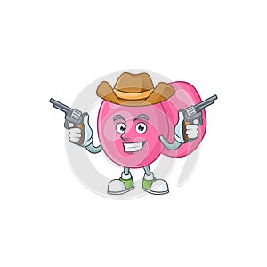 A cowboy cartoon character of streptococcus pyogenes holding guns