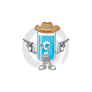 A cowboy cartoon character of wall hand sanitizer holding guns