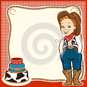 Cowboy child birthday background with cake