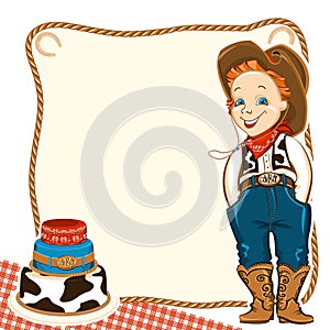 Cowboy child birthday background with cake