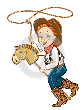 Cowboy child with lasso and toy horse