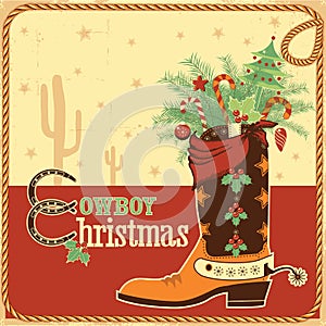 Cowboy christmas card with text and boot