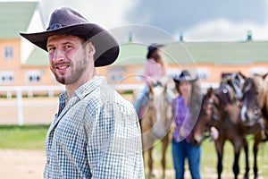 cowboy closeup portrait on background of