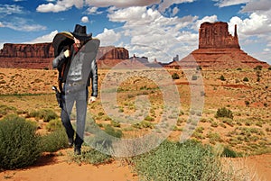 Cowboy crossing the desert