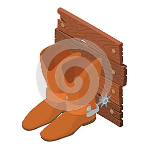 Cowboy cymbol icon isometric vector. Traditional brown cowboy boot with spur