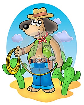 Cowboy dog with lasso in desert