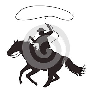 cowboy figure silhouette in horse lassoing