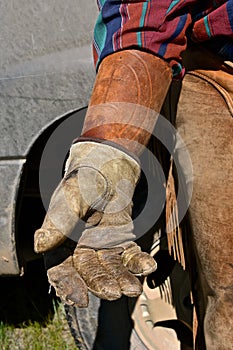 Cowboy gloves and leather arm protector