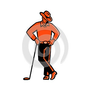 Cowboy Golfer Leaning Golf Club Mascot