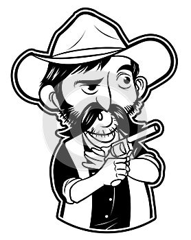 Cowboy Gun Black And White Illustration Design