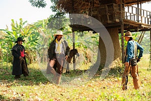 Cowboy with gun prepares to gunfight