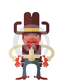 Cowboy with guns.Vector isolated on white