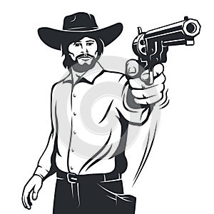 Cowboy gunslinger threatens with a gun