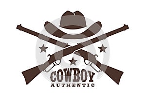 Cowboy hat with crossed rifles - Western retro logo stencil