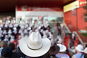 Cowboy hat in focus at the Calgary Stampede