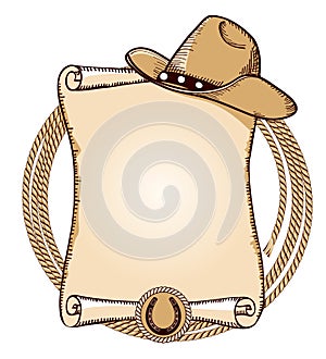 Cowboy hat and lasso.Vector American illustration