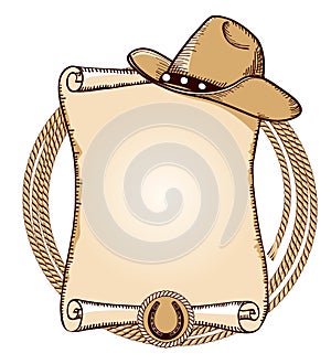 Cowboy hat and lasso.Vector American illustration photo