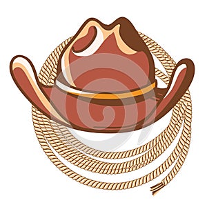 Cowboy hat and rodeo lasso. Vector western illustration with cowboy hat and lasso isolated on white