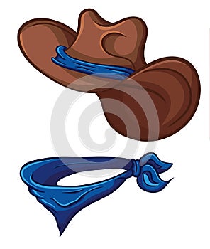 Cowboy hat and scarf. Illustration with simple gradients.