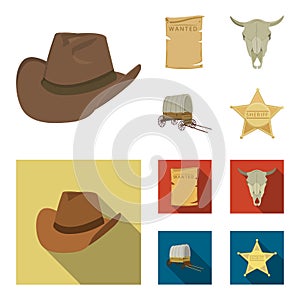 Cowboy hat, is searched, cart, bull`s skull. Wild West set collection icons in cartoon,flat style vector symbol stock